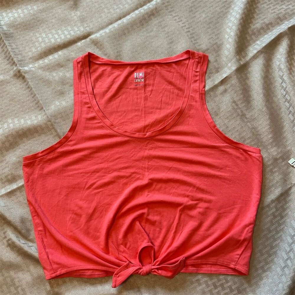 Fabletics Demi Lovato Women's Pink Cropped Tie Front Tank Top L